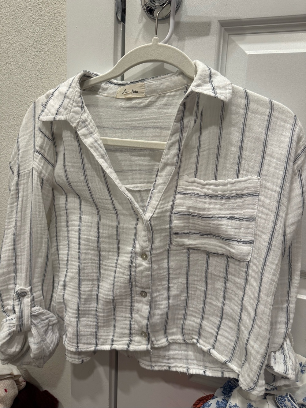 Striped White Button-Up Cotton Top